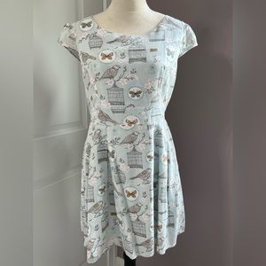 SM Wardrobe X-Large Pastel Blue Print Midi Dress with Tie Belt